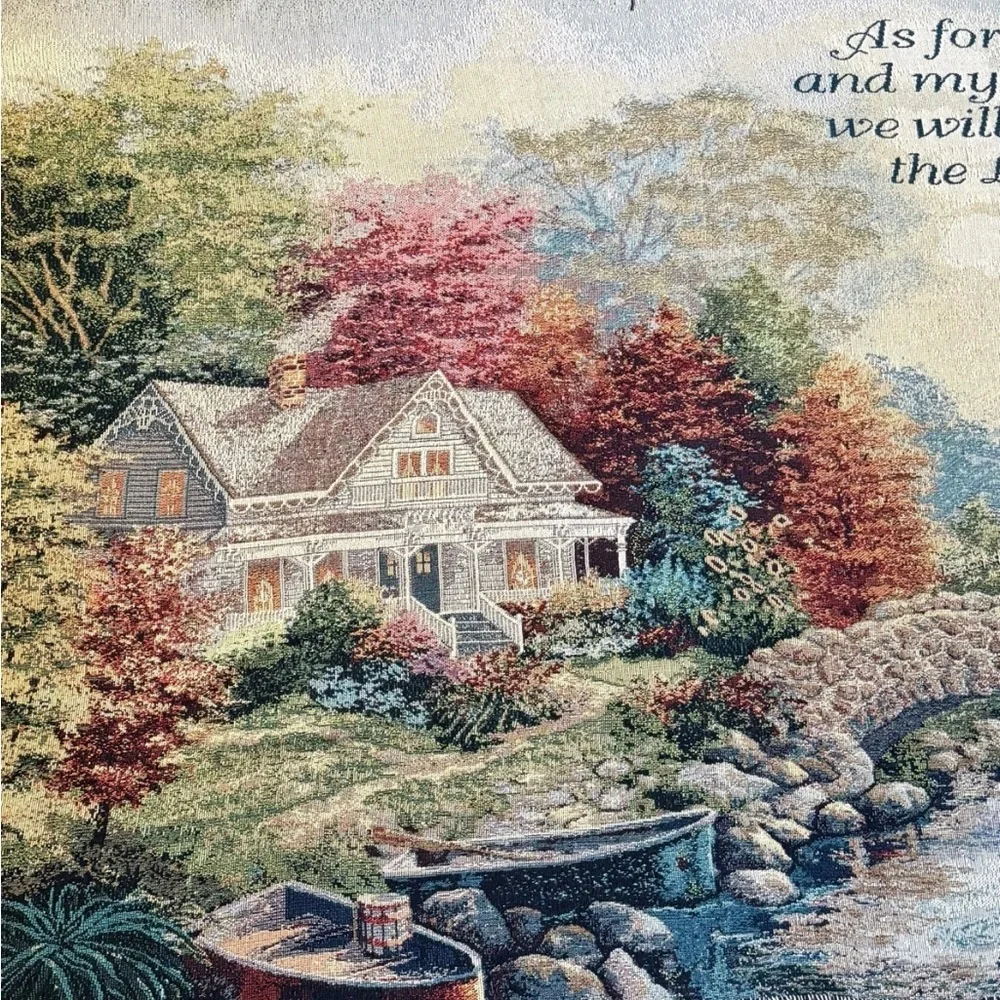 COUNTRY COTTAGE Tapestry Fringe Throw Blanket Christian Prayer Home Nicky Boehme